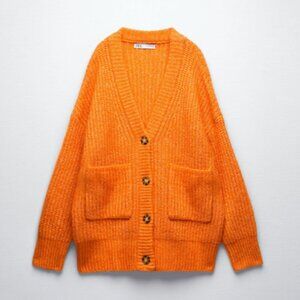 Zara Orange Oversized Chunky Cardigan